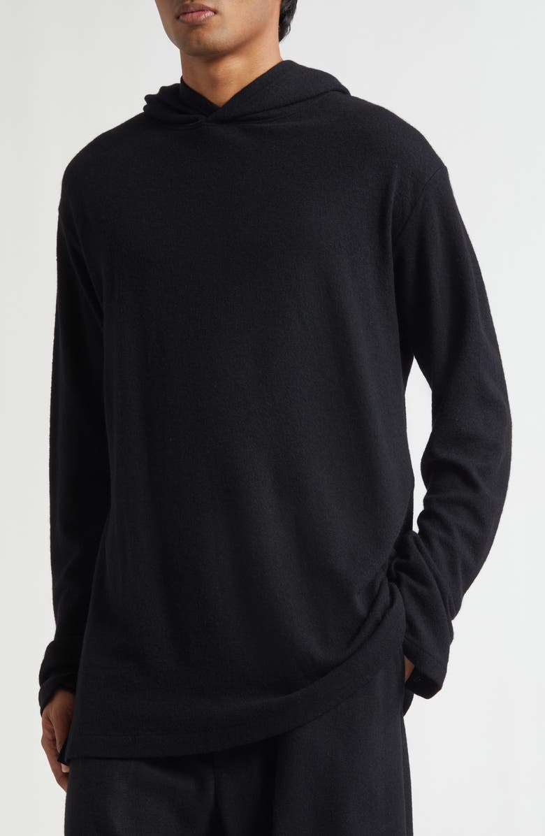 Yohji Yamamoto Super 120s Wool T-Shirt Hoodie, Alternate, color, Black