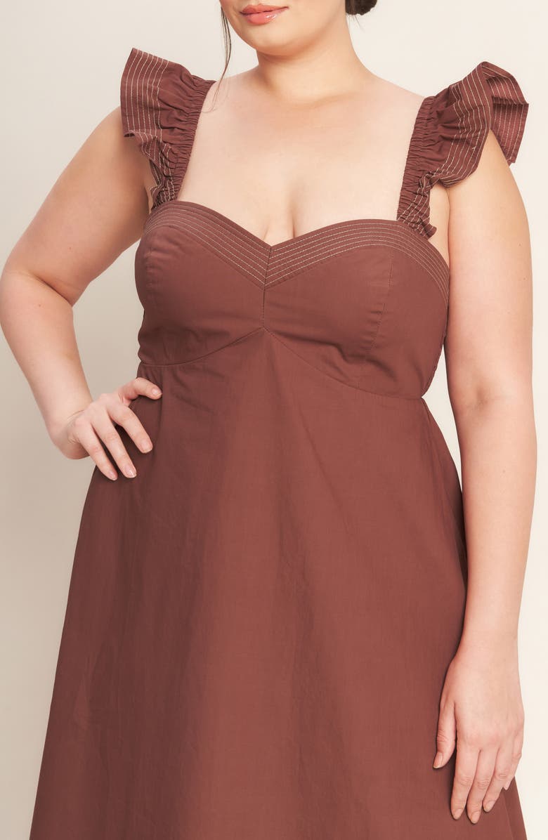 FLYING TOMATO Solid Flutter Sleeve Midi Dress, Alternate, color, Cognac