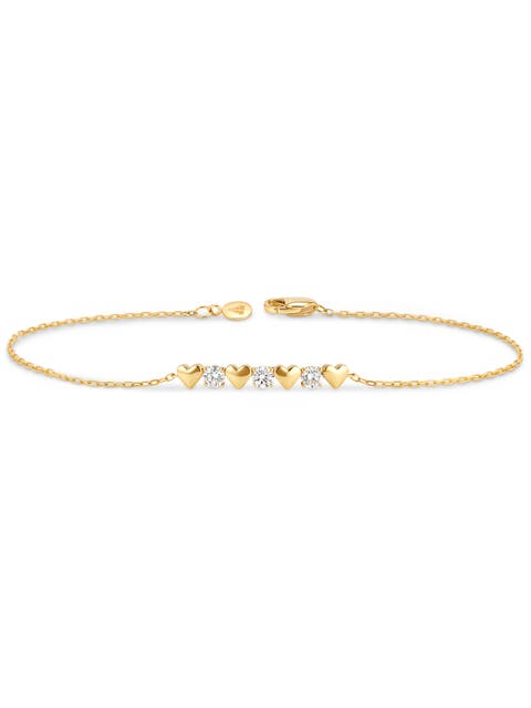 Heart Round Lab Grown Diamond Chain Bracelet in 14K Gold