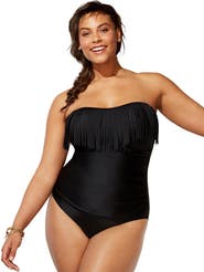 Swimsuits for All Fringe Bandeau One Piece Swimsuit