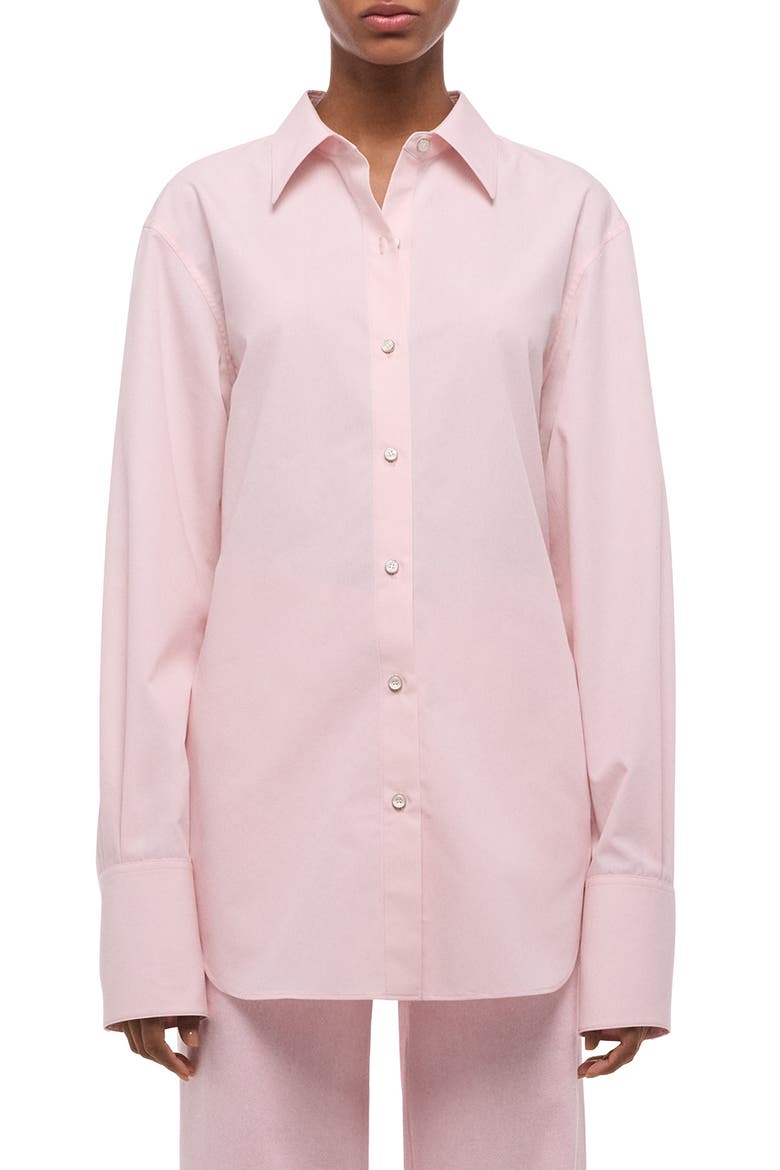 Open Tie Back Cotton Shirt, Main, color, PEONY