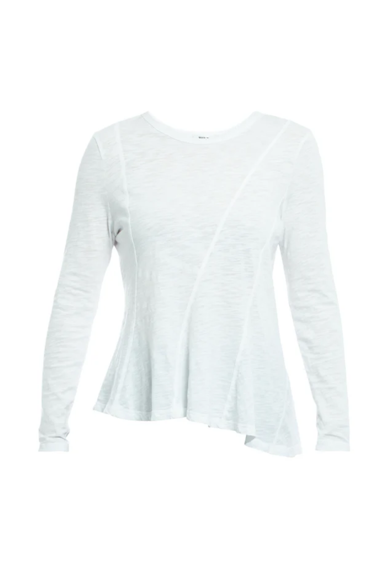 Round Neck Long Sleeve Tee with Asymmetric Hem & Body Seams, Alternate, color, White