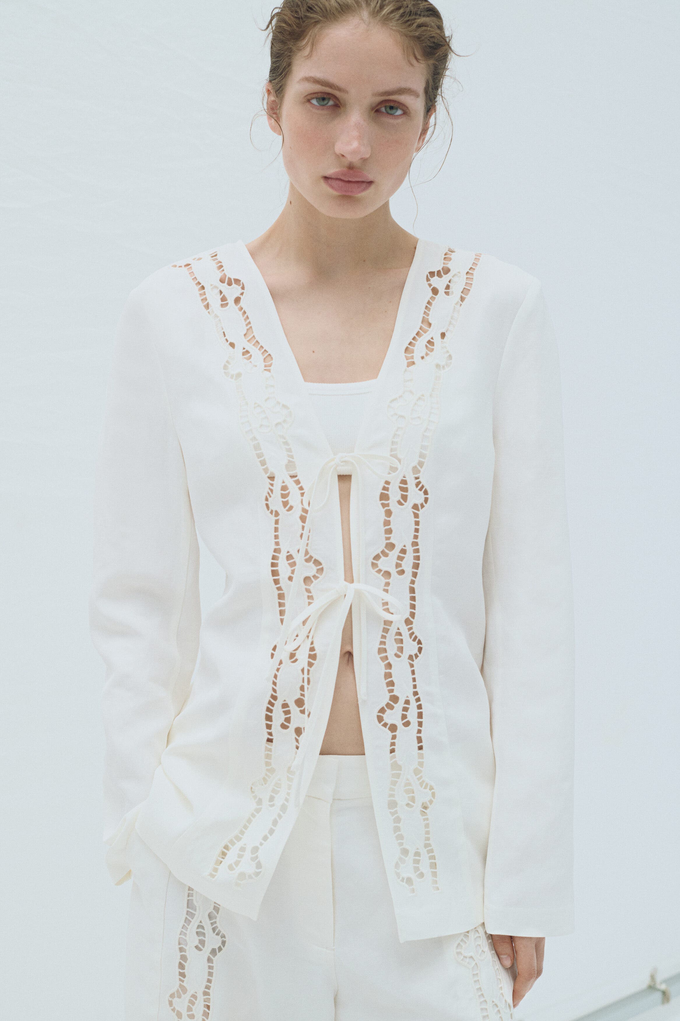 Tie-front Linen-blend Blazer - image 2