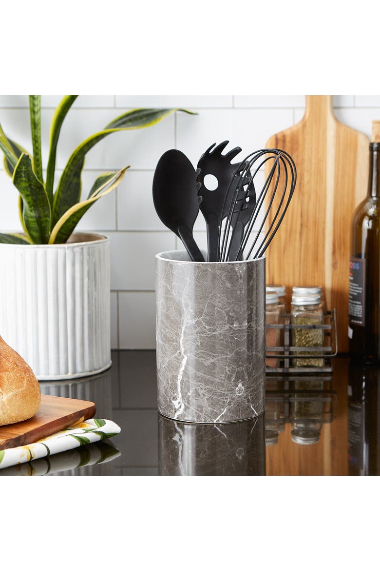 Marble Ceramic Utensil Holder, Alternate, color, Black