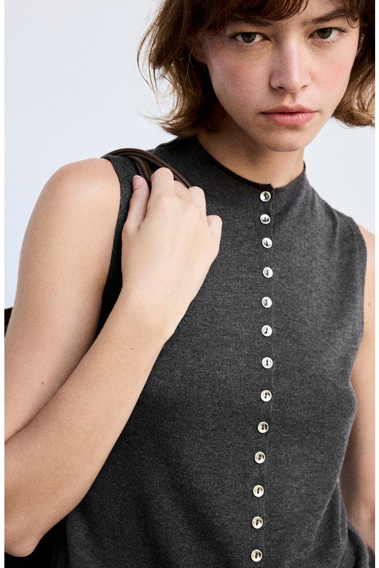 Button Front Fine Knit Sleeveless Top, Alternate, color, CHARCOAL