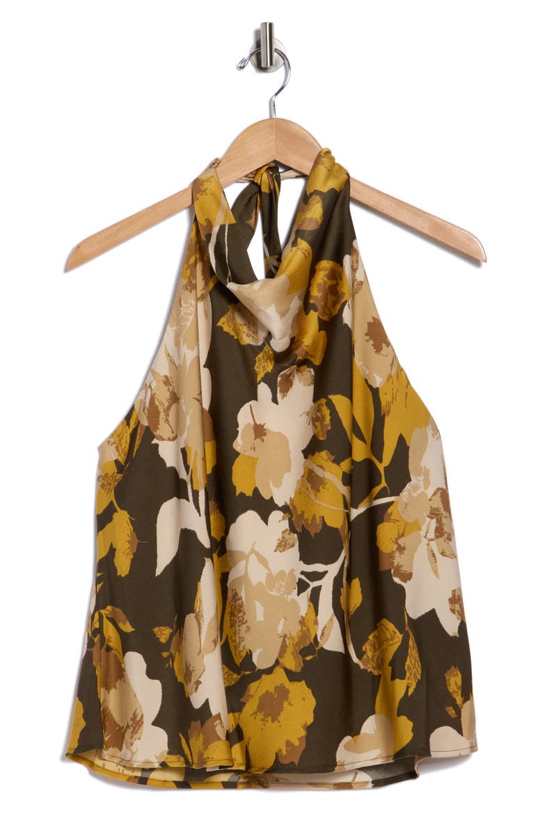 Floral Halter Satin Top, Alternate, color, OLIVE