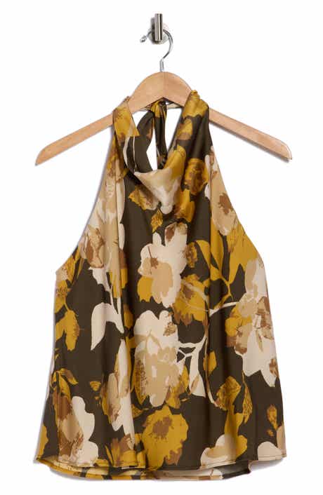 Renee C Floral Halter Satin Top