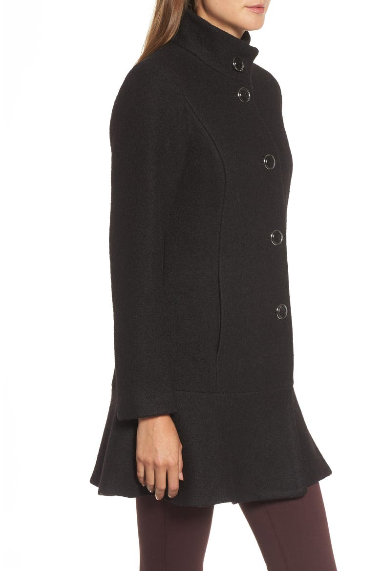 Single Breasted Ruffle Hem Coat, Alternate, color, BLACK