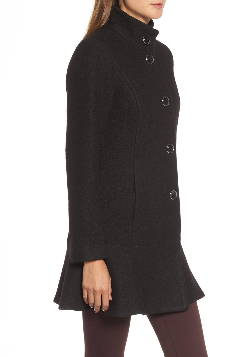 Kensie Single Breasted Ruffle Hem Coat, Alternate, color, 