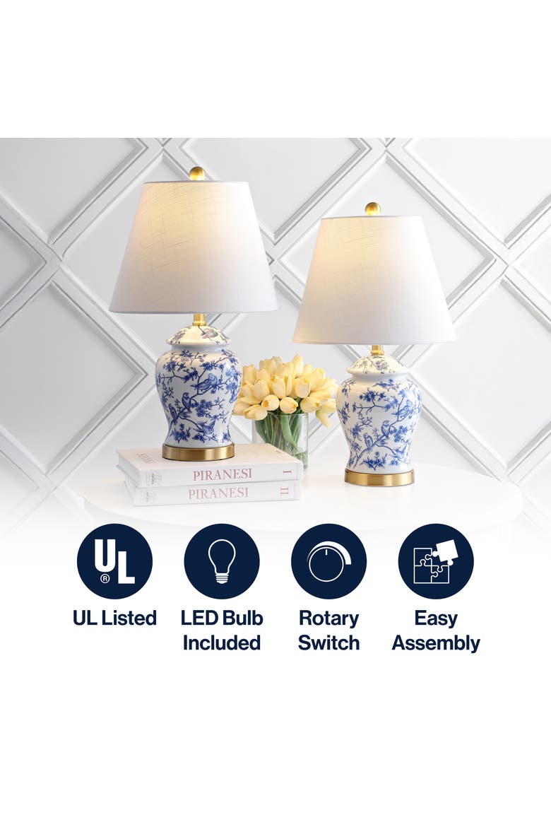 Penelope 22" French Country Cottage Ceramic/Iron Chinoiserie Ginger Jar LED Table Lamp, Alternate, color, Blue/White