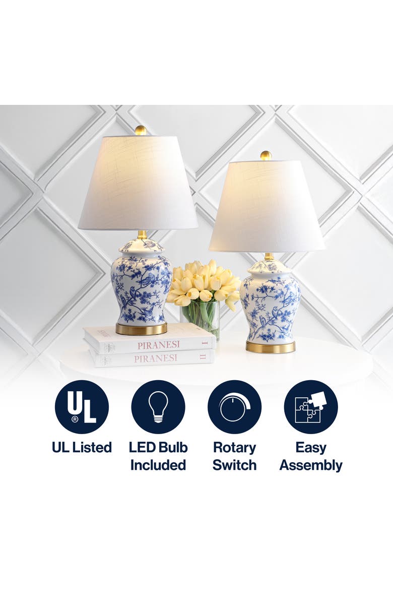 JONATHAN Y Penelope 22" French Country Cottage Ceramic/Iron Chinoiserie Ginger Jar LED Table Lamp, Alternate, color, Blue/White