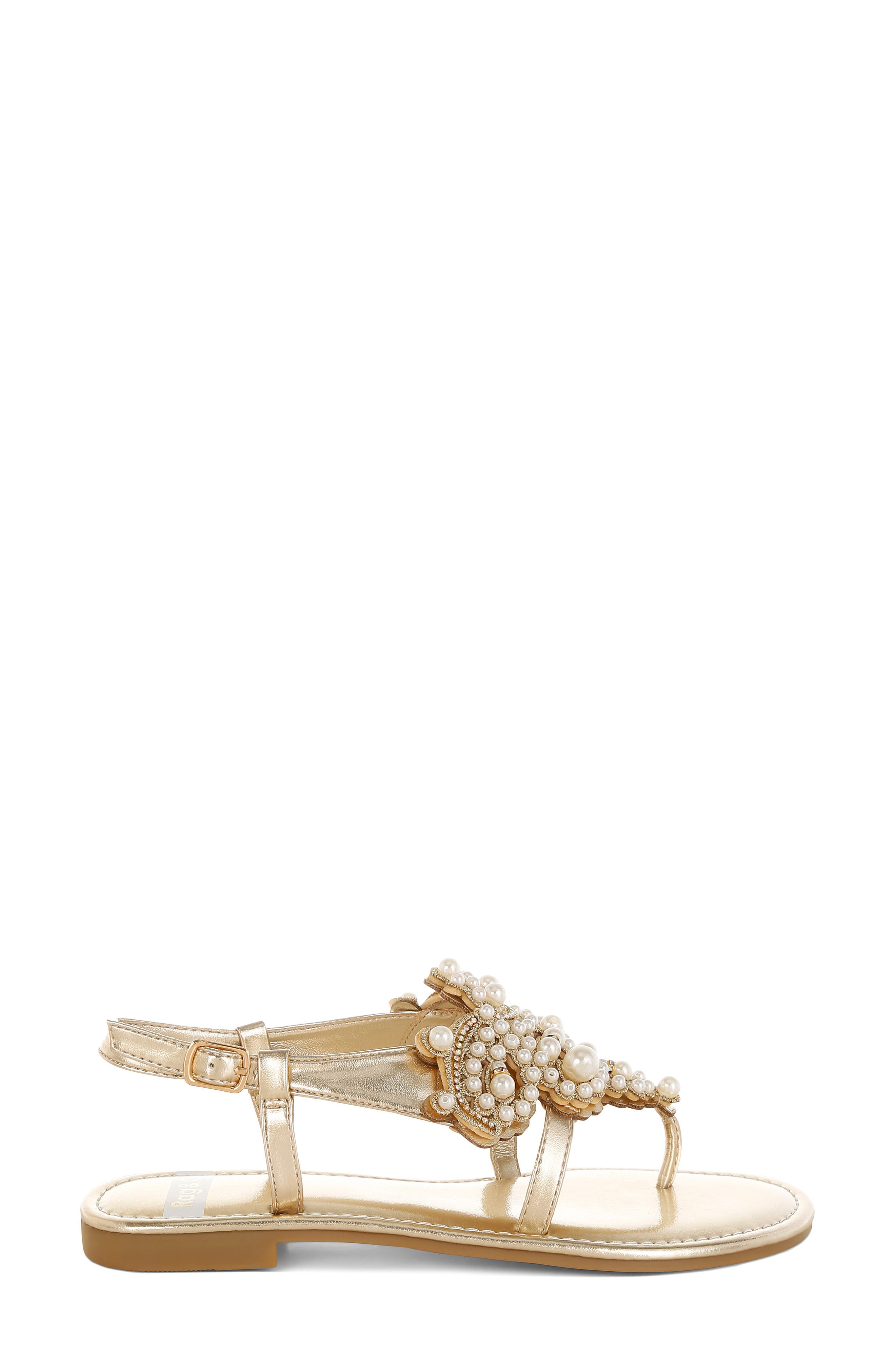 Opazie Faux Pearl Sandal, Alternate, color, GOLD