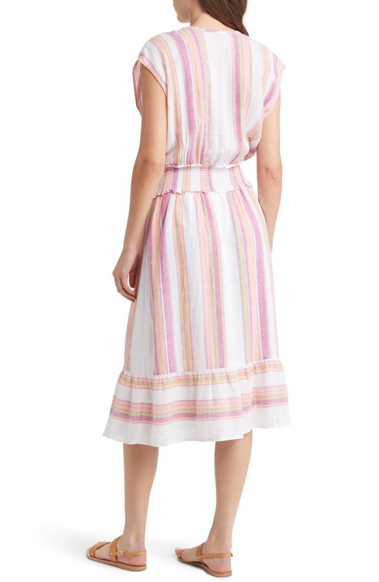 Rails Ashlyn Stripe Smocked Waist Linen Blend Dress, Alternate, color, 