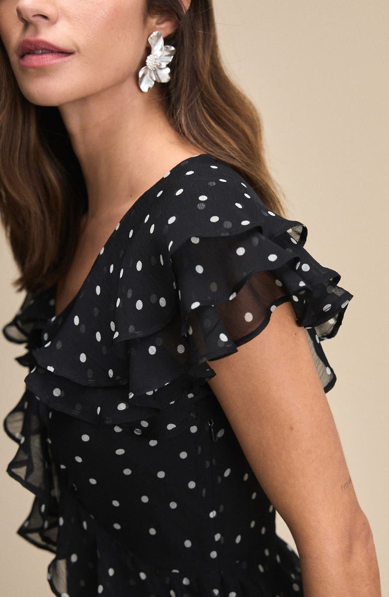 NEXT Spot Ruffle Maxi Dress, Alternate, color, Black