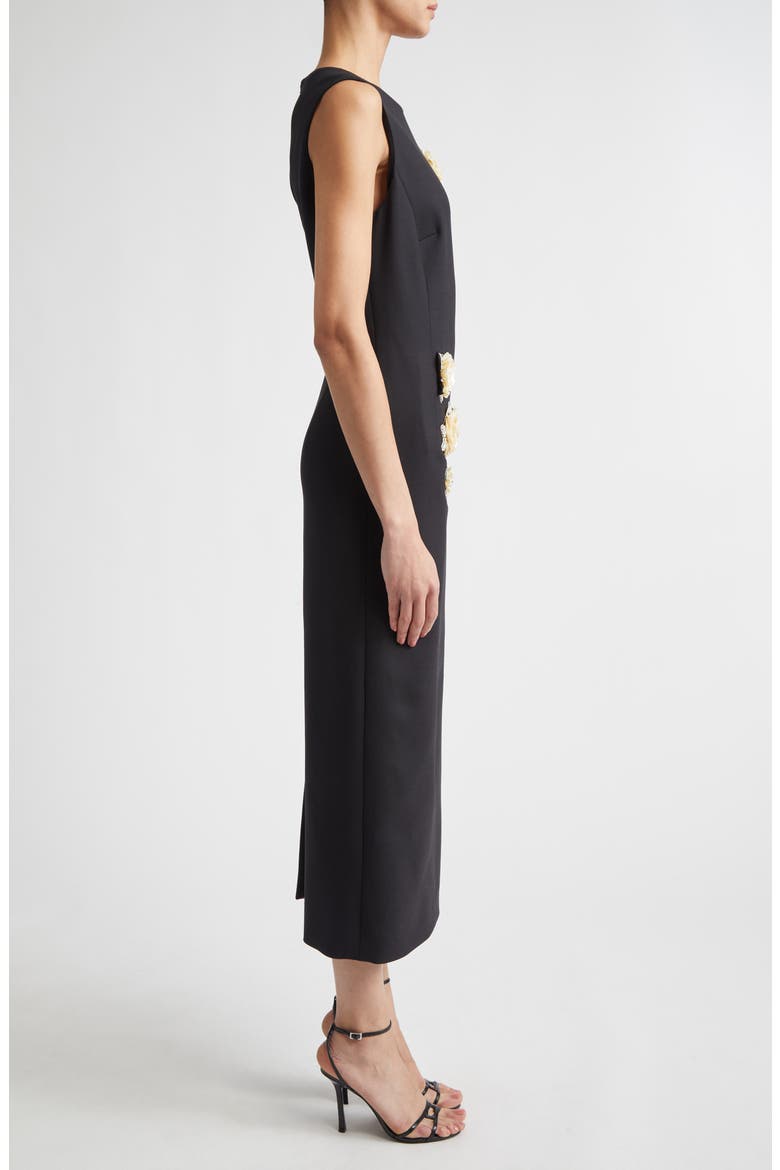 Brooch Embroidered Sleeveless Cocktail Dress, Alternate, color, BLACK