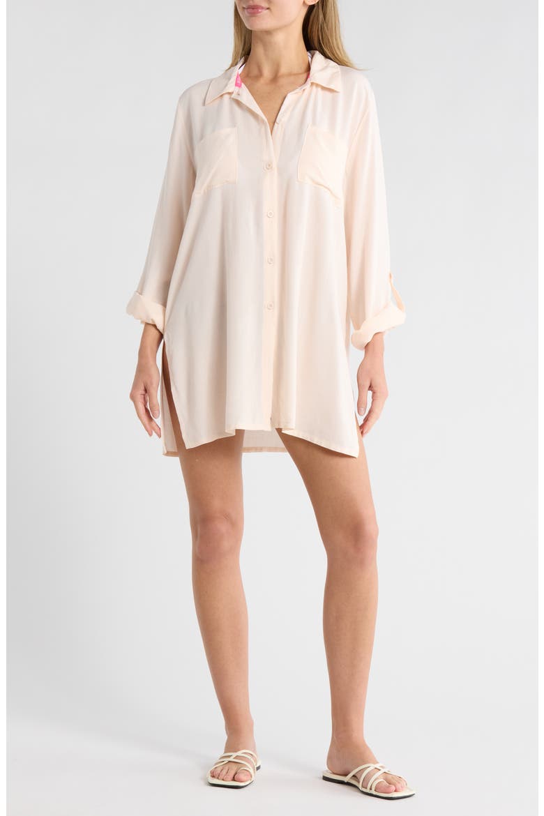 Beach Cover-Up Shirt, Main, color, LIGHT PINK