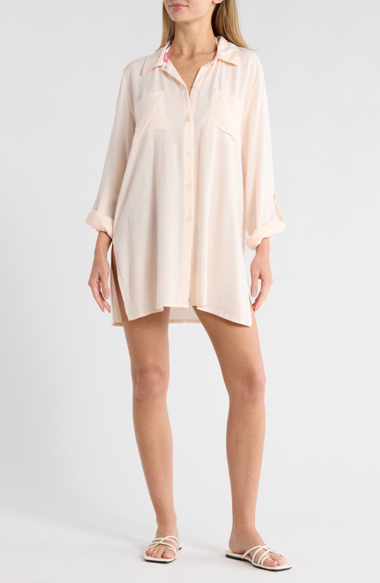 Betsey Johnson Beach Cover-Up Shirt, Main, color, Light Pink