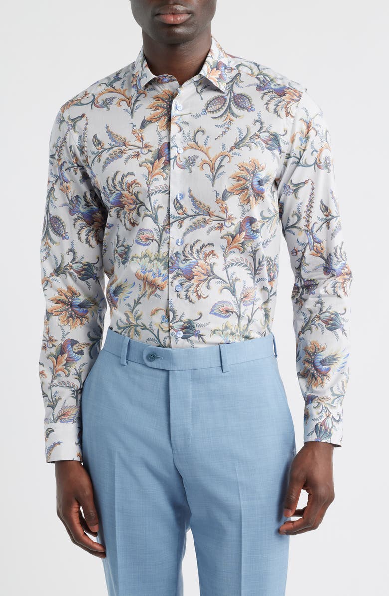 Etro Roma Cotton Muslin Dress Shirt, Main, color, Printed Azure/ White Base