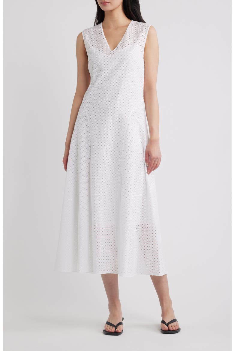 Eyelet Fit & Flare Midi Dress, Main, color, WHITE