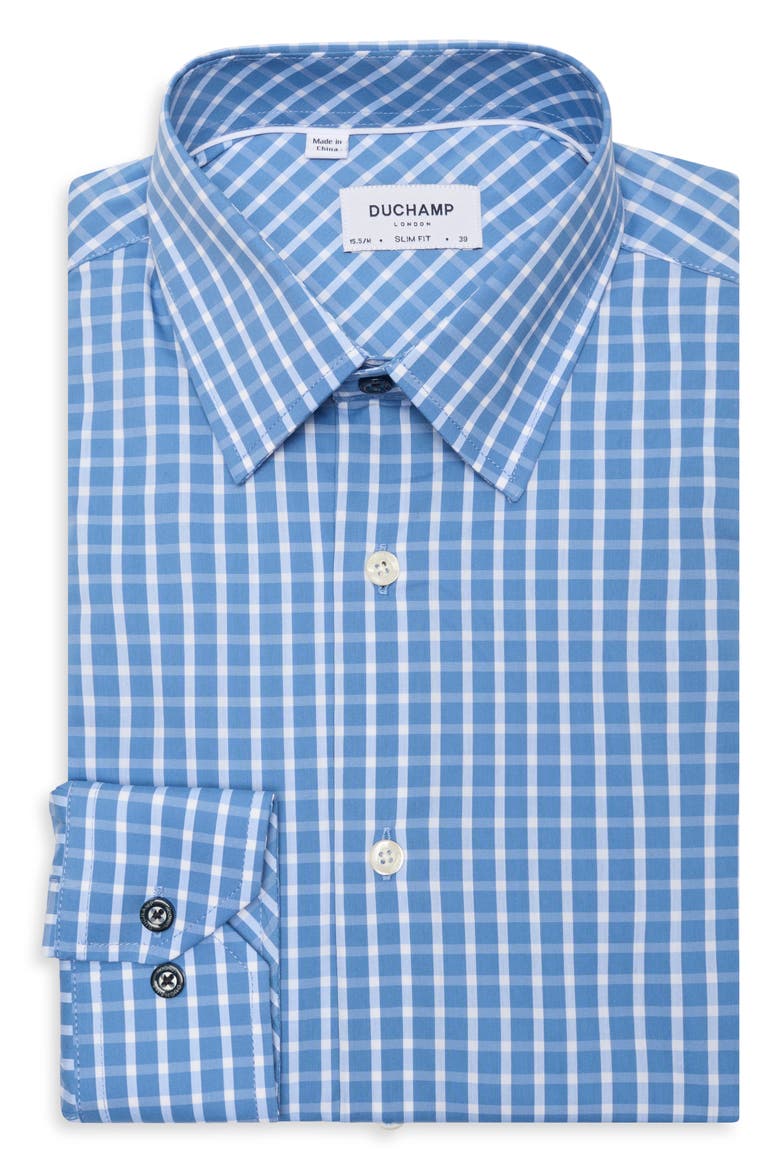 Grid Print Slim Fit Dress Shirt, Alternate, color, BLUE