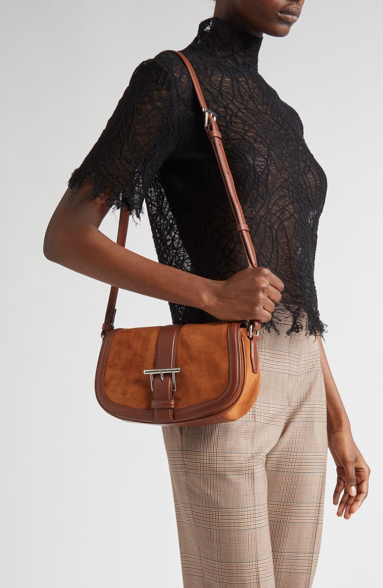 McQueen Mini T-Bar Shoulder Bag, Alternate, color, Dark Brown/ Silver