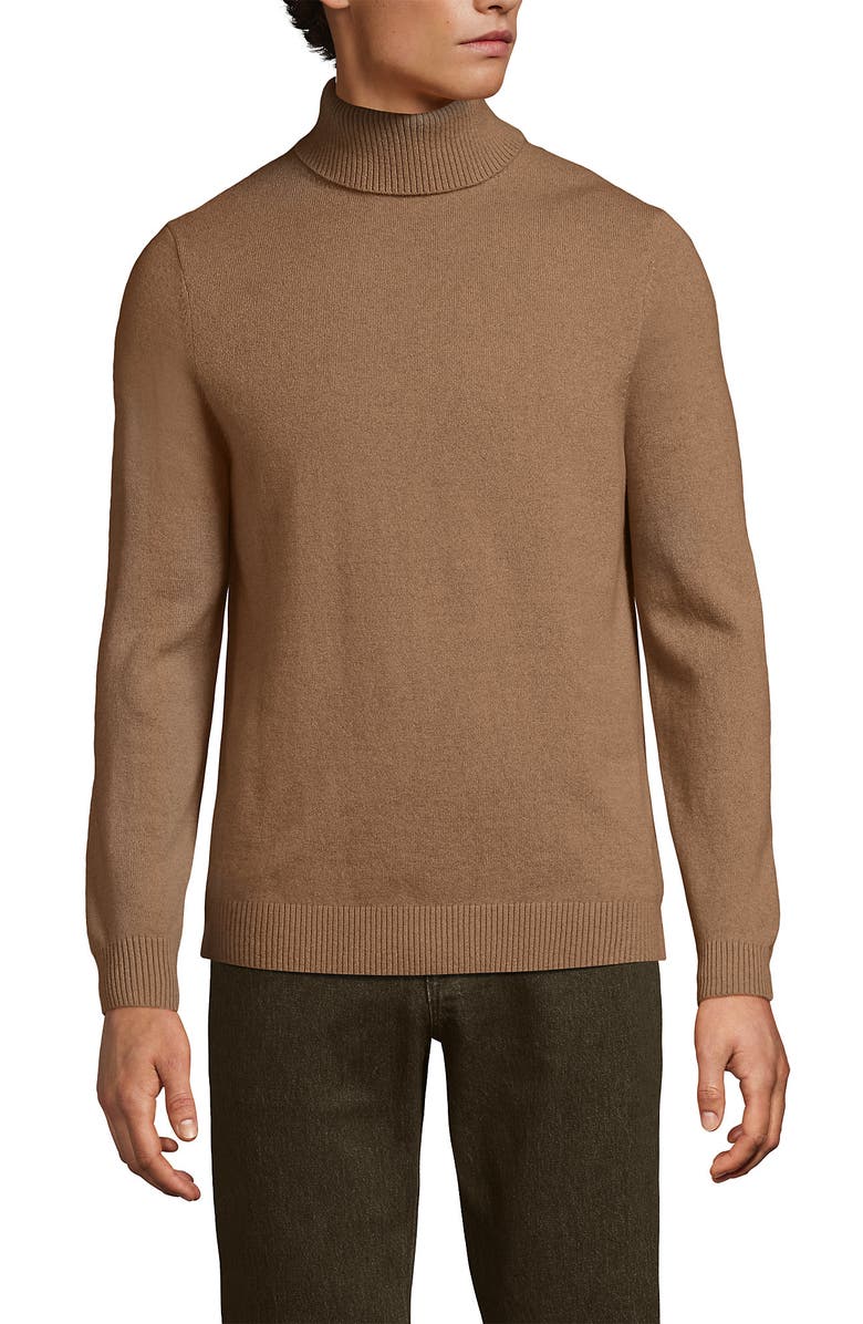 Lands' End Fine Gauge Cashmere Turtleneck Sweater, Main, color, Classic Camel