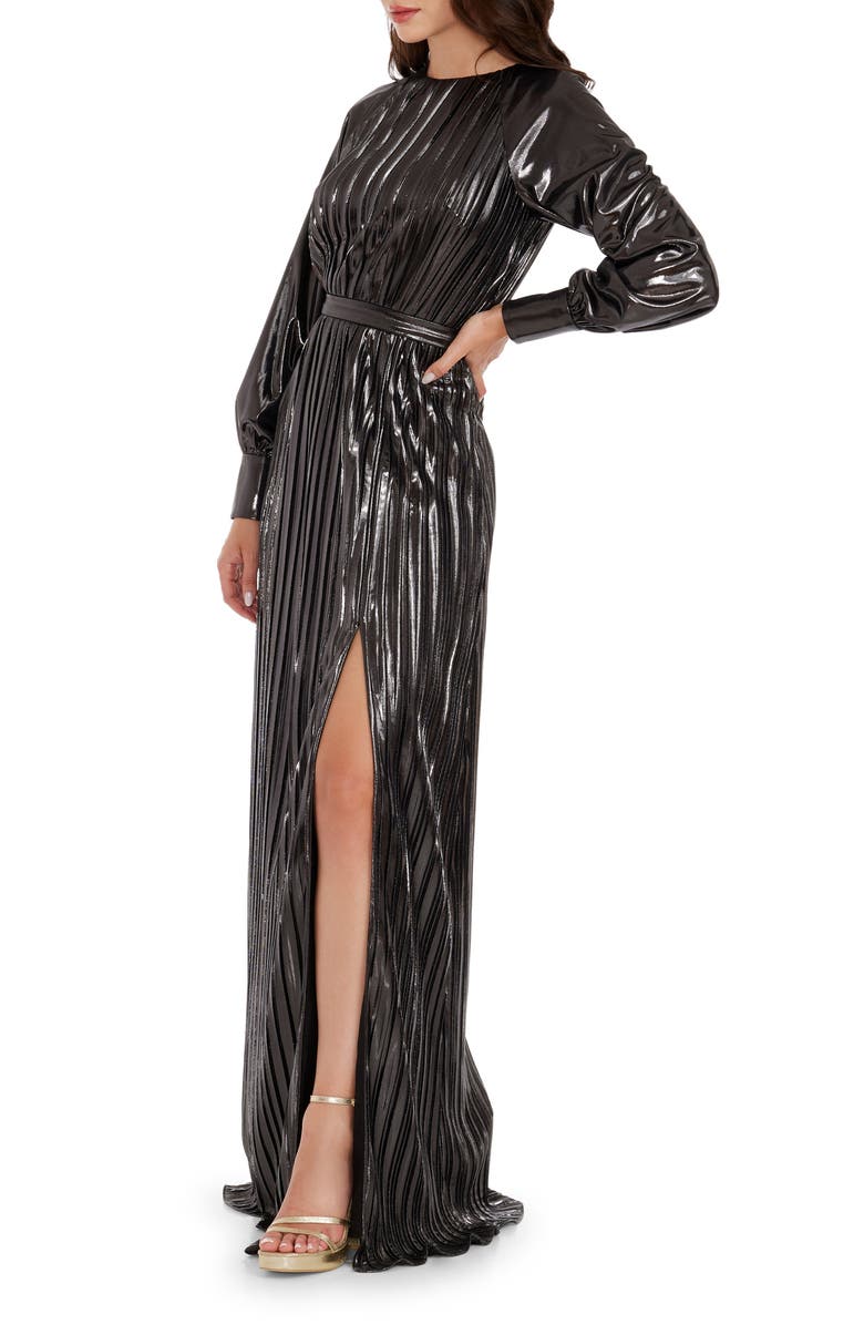 Dress the Population Calista Metallic Jacquard Stripe Long Sleeve Gown, Alternate, color,