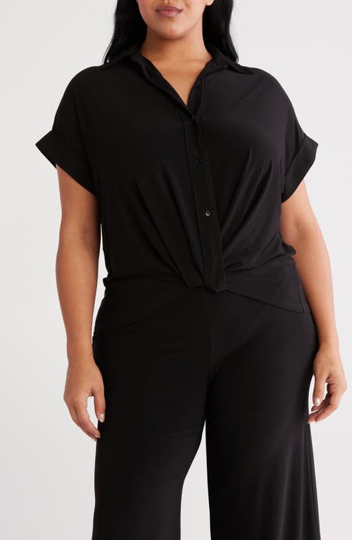 Anne Klein Womens Solid Twist Front Button Down Textured Crepe Knit Top Xxs P Xxl