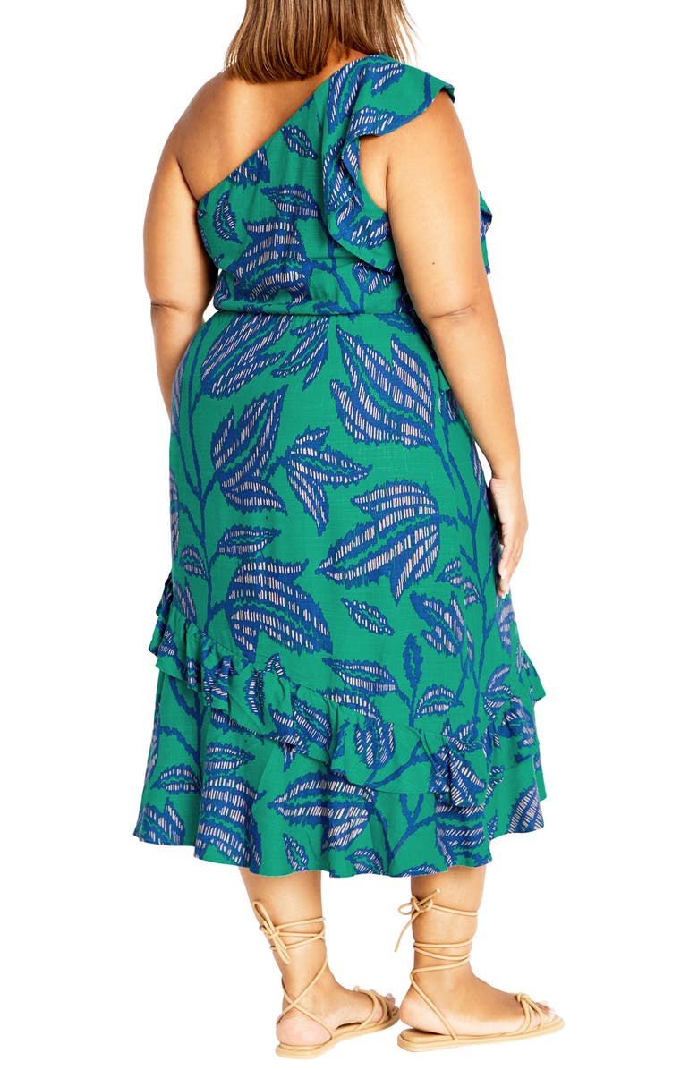 City Chic Escapism Ruffle One-Shoulder Midi Dress, Alternate, color, 