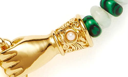 Missoma Harris Reed In Good Hands Beaded Gemstone Bracelet 18ct Gold Plated/multi Green Gemstone & Pearl Gol In Gold