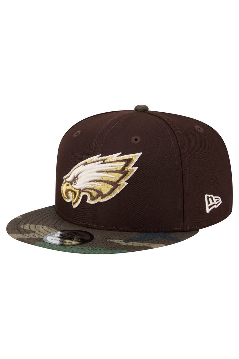 Men's New Era  Dark Brown Philadelphia Eagles Burnt Wood Camo 9FIFTY Snapback Hat, Main, color, Dark Brown
