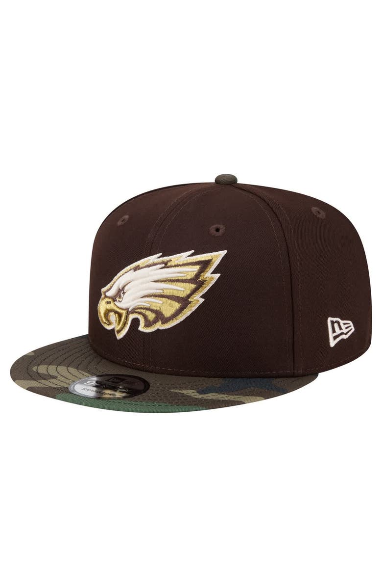 New Era Men's New Era Dark Brown Philadelphia Eagles Burnt Wood Camo 9FIFTY Snapback Hat, Main, color, Dark Brown