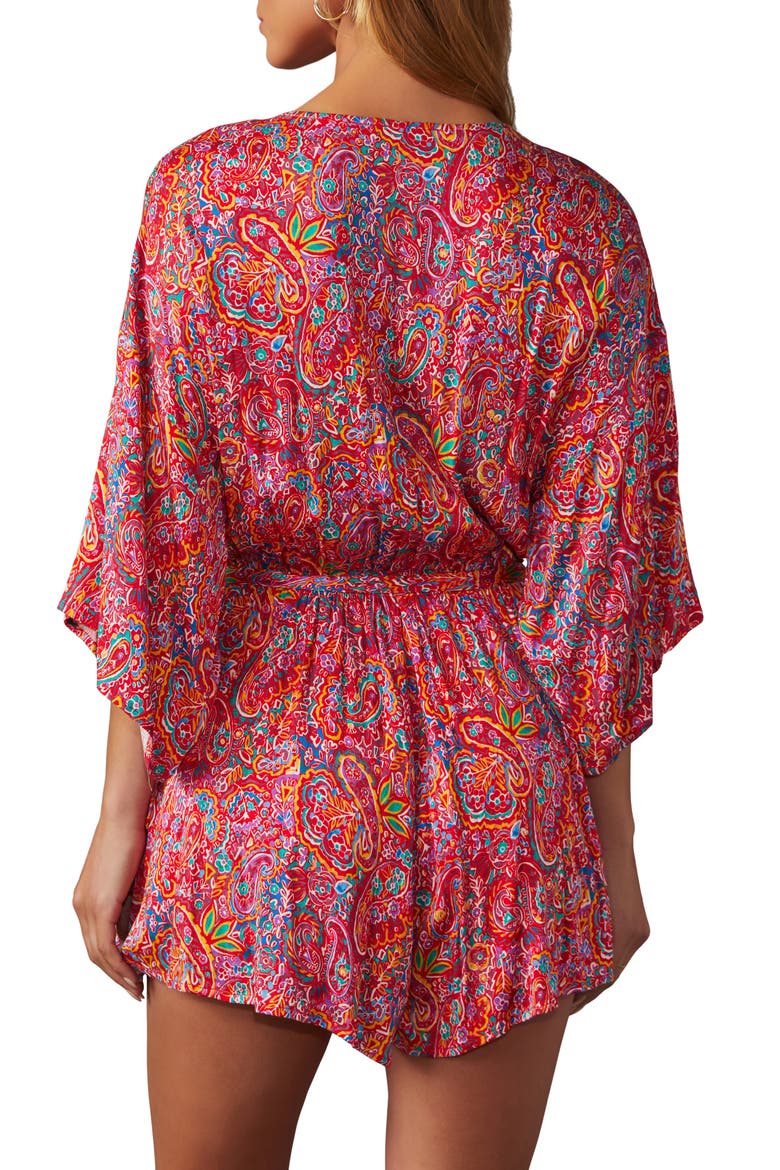 Halona Print Tie Waist Romper, Alternate, color, RUBY