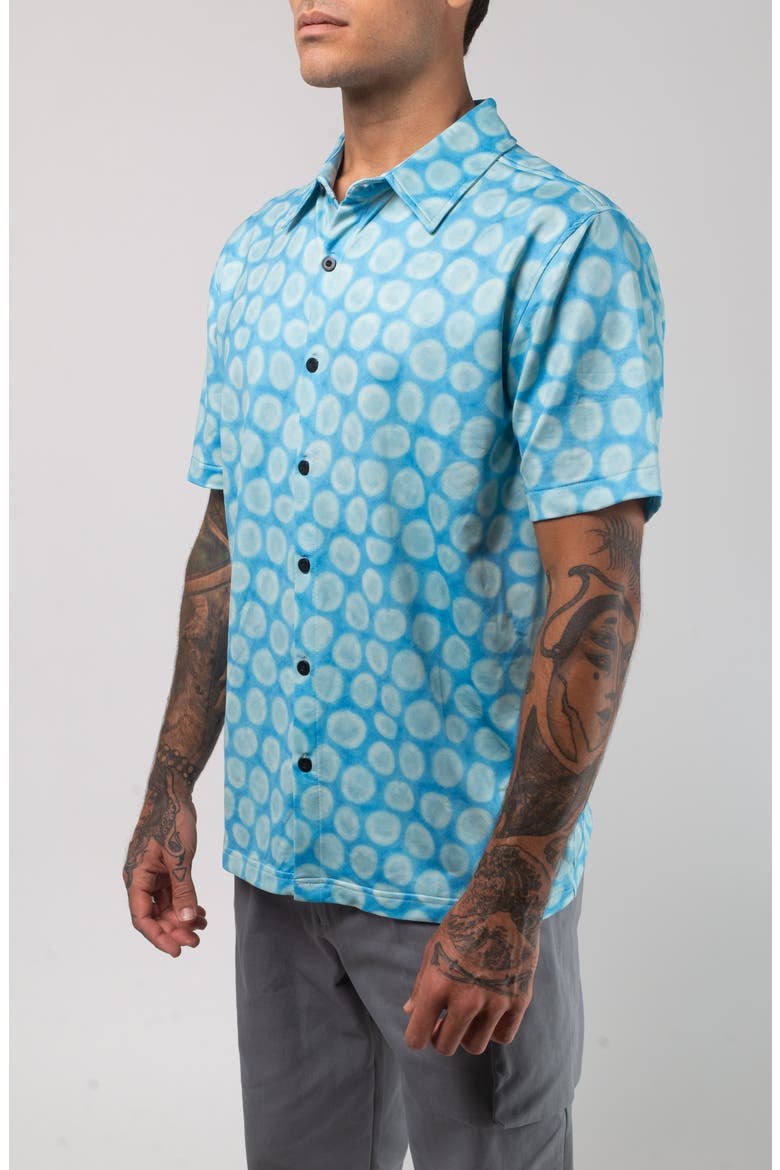 Aqua Terra Mid Century Modern Tech Short Sleeve Performance Button-Up Shirt, Alternate, color, GREEN MULTI
