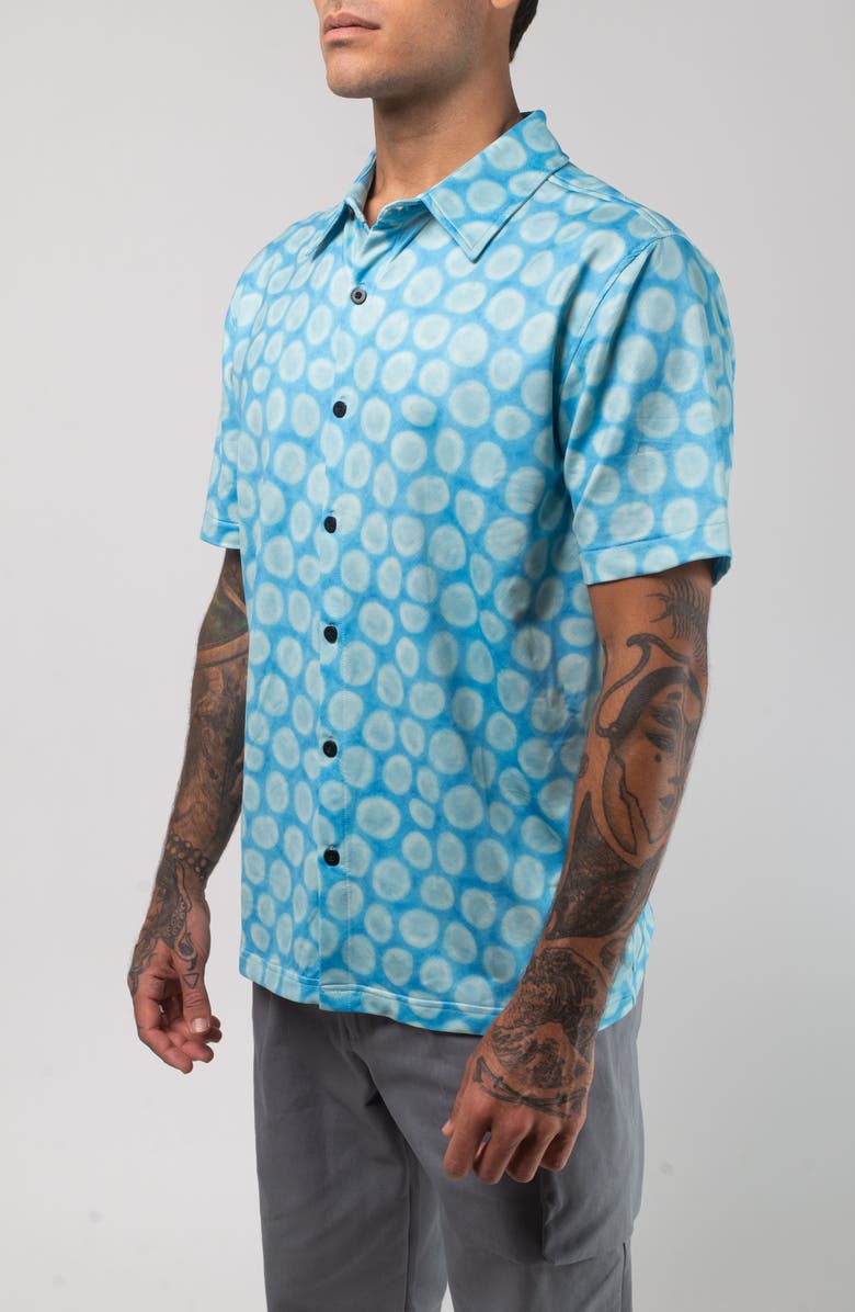 VAST Aqua Terra Mid Century Modern Tech Short Sleeve Performance Button-Up Shirt, Alternate, color, Green Multi