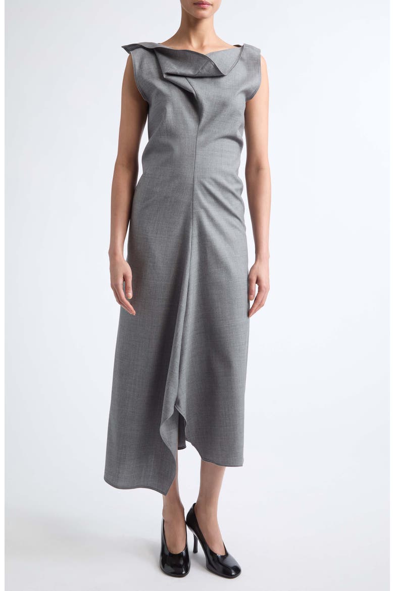 Draped Tailored Virgin Wool Midi Dress, Main, color, LIGHT GREY MELANGE