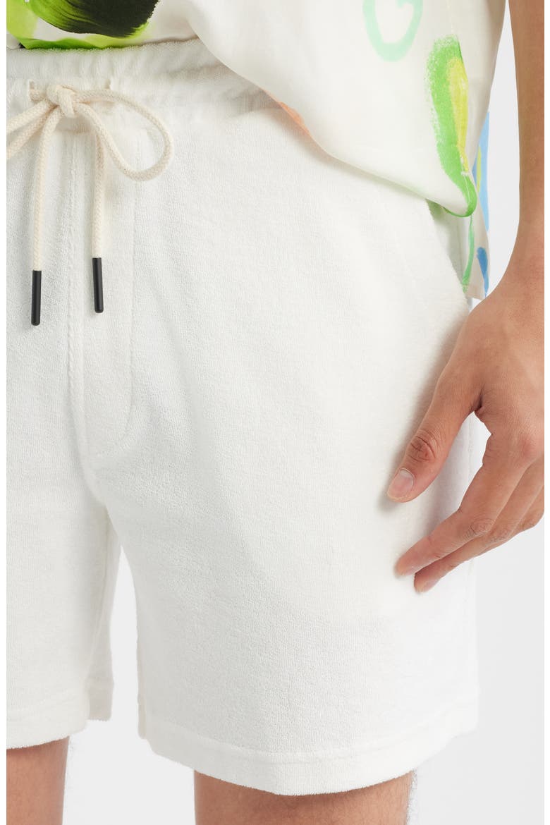 White Cotton Terry Cloth Drawstring Shorts, Alternate, color, WHITE