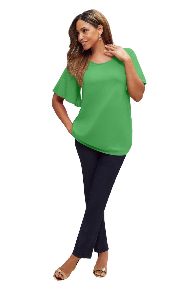 Stretch Knit Flutter Sleeve Tunic, Main, color, GRASS
