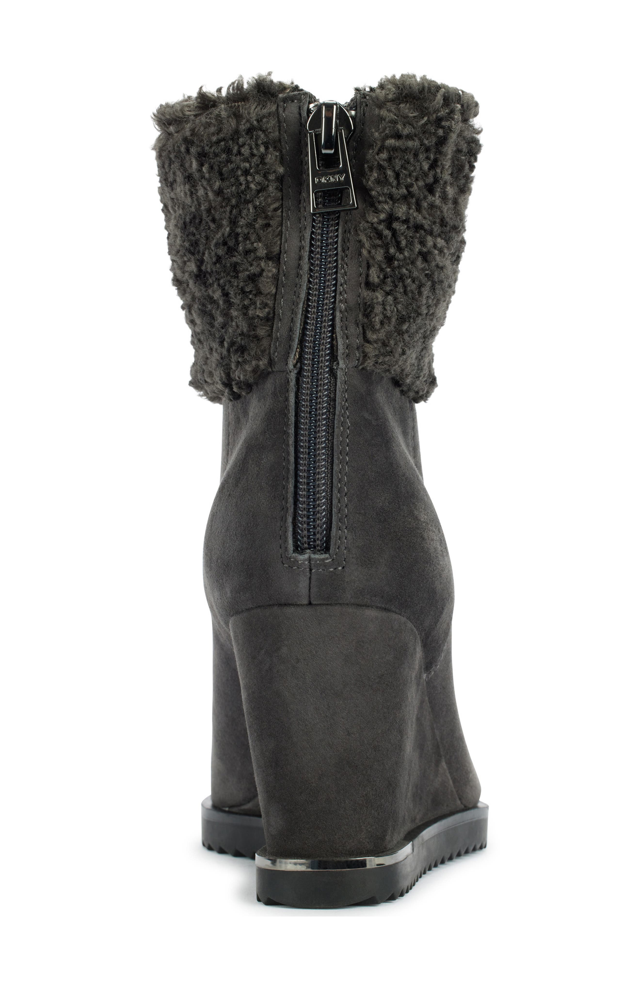 DKNY Powell Faux Shearling Lined Wedge Boot, Alternate, color, Grey