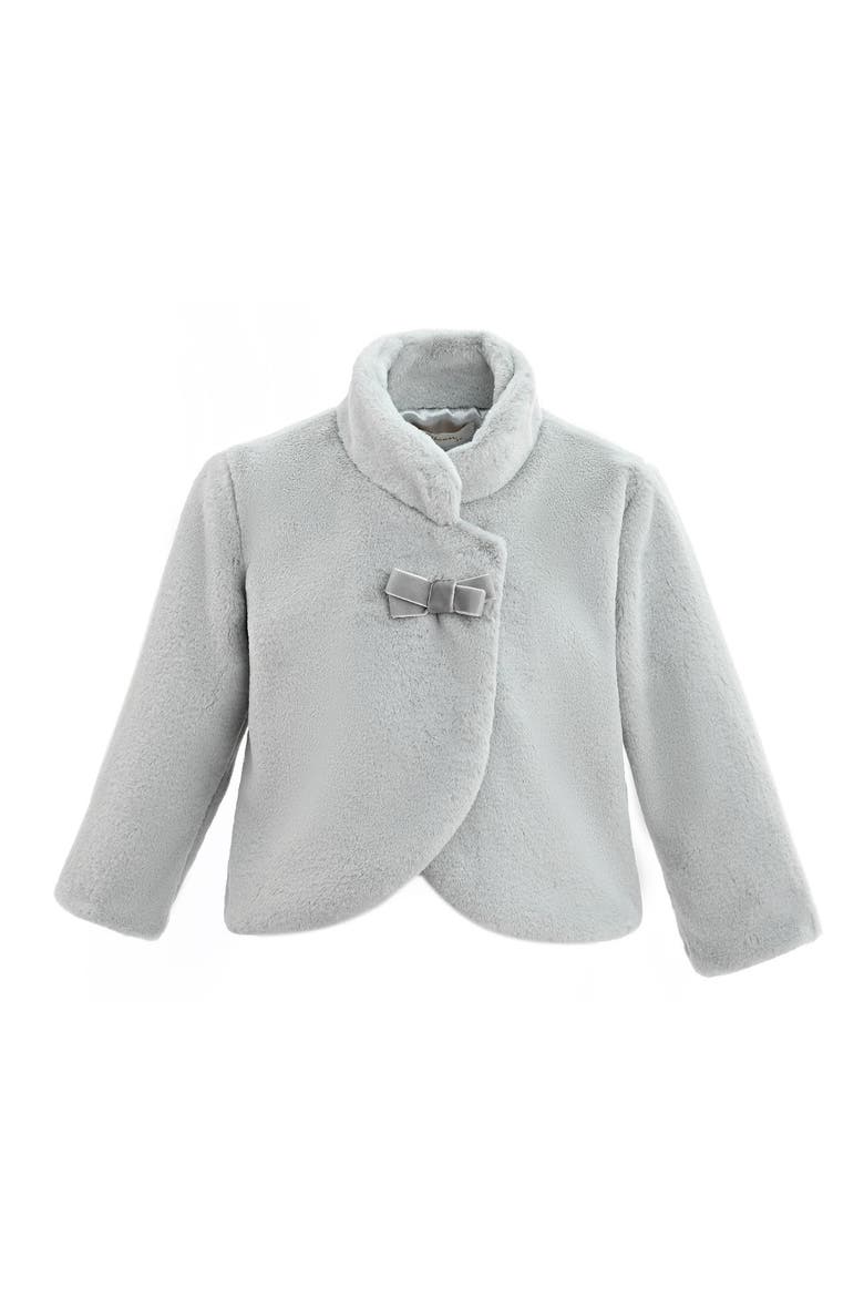 Bow Collar Plush Coat, Main, color, Grey