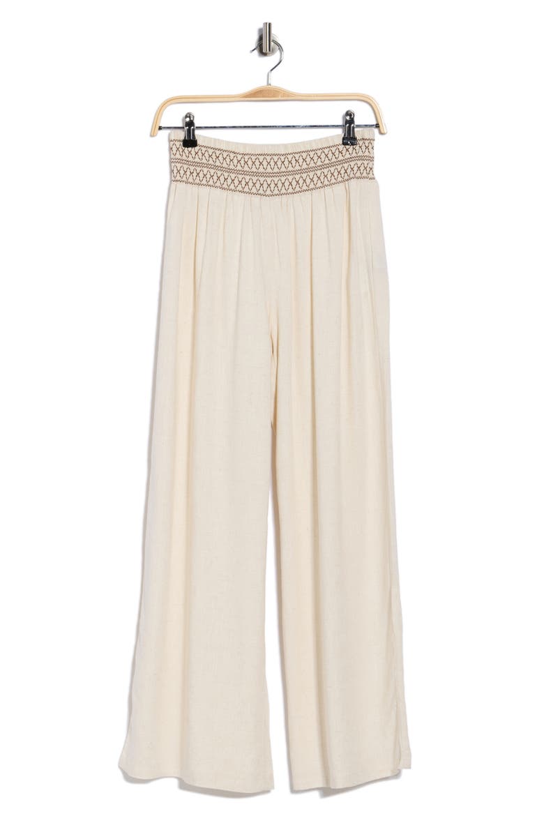 Smocked Waist Wide Leg Pants, Alternate, color, IVORY/ BROWN