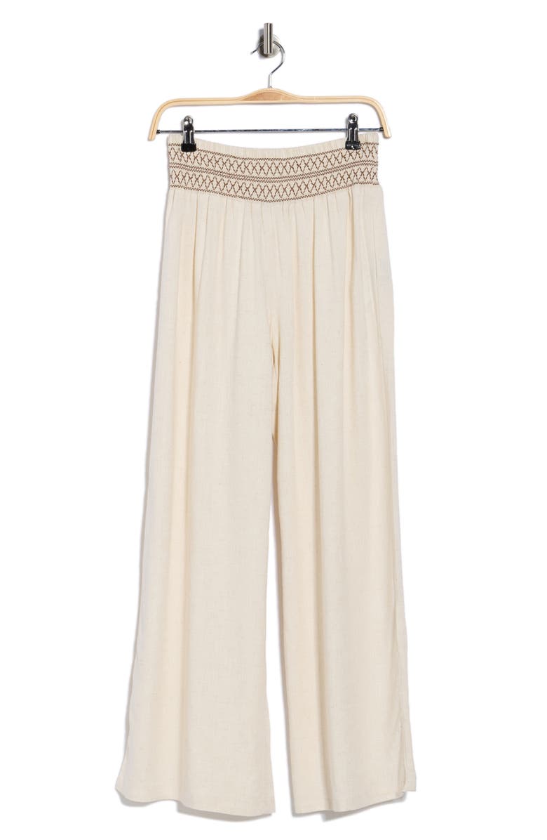 Bagatelle Smocked Waist Wide Leg Pants, Alternate, color, Ivory/ Brown