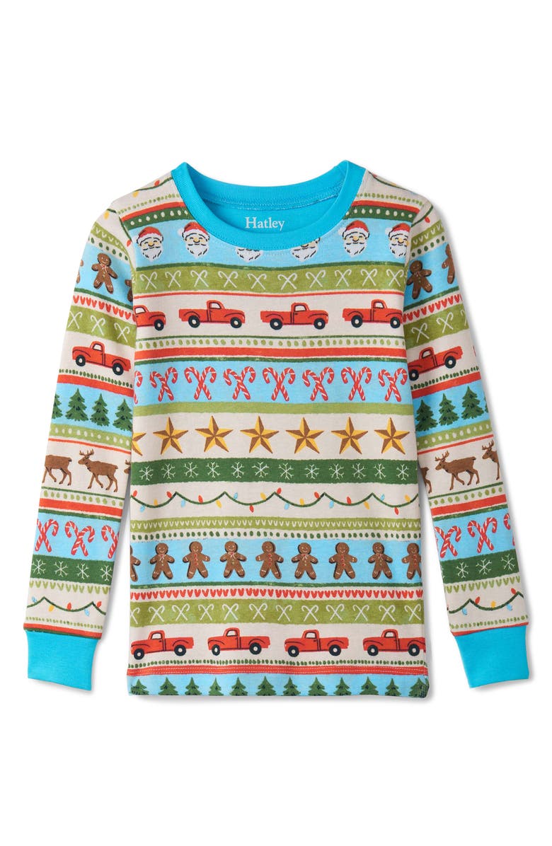 Hatley Kids' Blue Fun Fair Isle Fitted Two-Piece Pajamas, Alternate, color, 