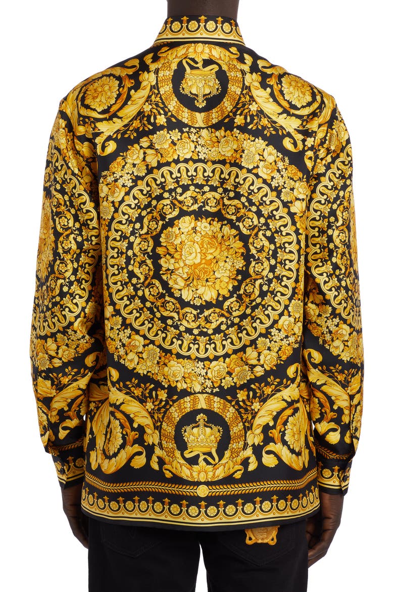 Barocco Silk Button-Up Shirt, Alternate, color, BLACK GOLD