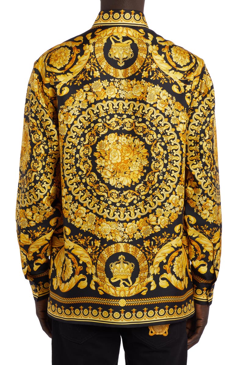 Versace Barocco Silk Button-Up Shirt, Alternate, color, Black Gold
