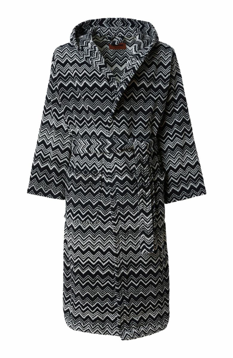 Missoni Home Keith Chevron Cotton Terry Bathrobe, Main, color, Black & White