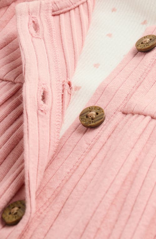 Next Long Sleeve Bodysuit & Ribbed Overalls Set In Pink