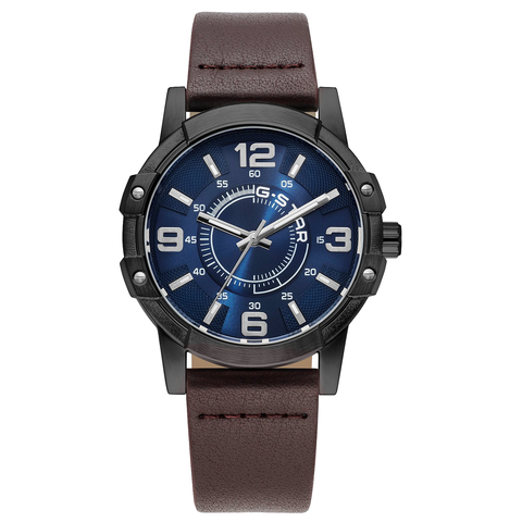 Constructed - 43mm, Blue Dial, Brown Leather Strap
