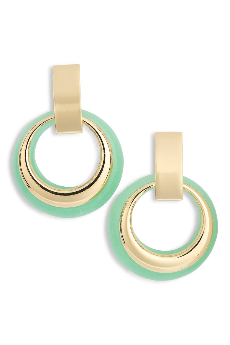 Resin Hoop Ring Drop Earrings, Main, color, GOLD/ MINT