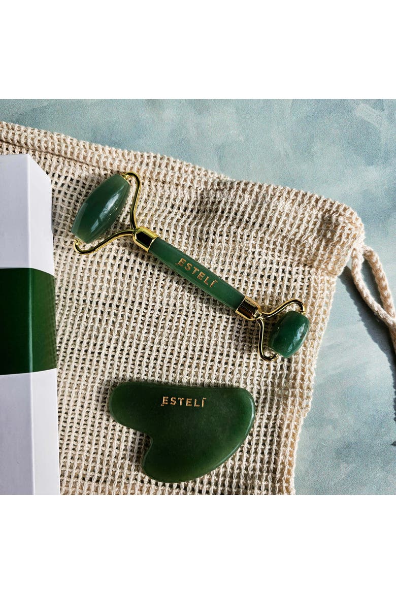 Aventurine Roller and Gua Sha Set, Alternate, color, Dark Green